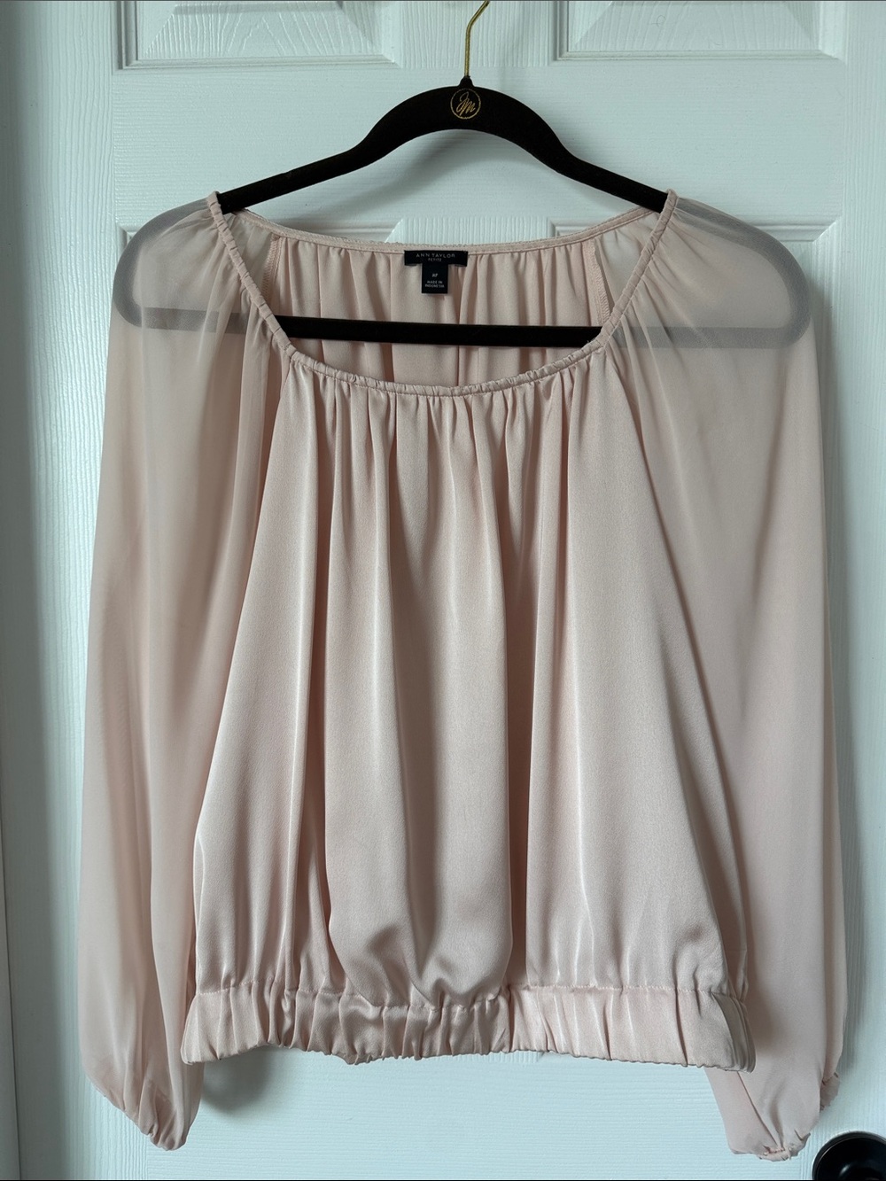 Ann Taylor Blush Sheer Long-Sleeve Blouson Top